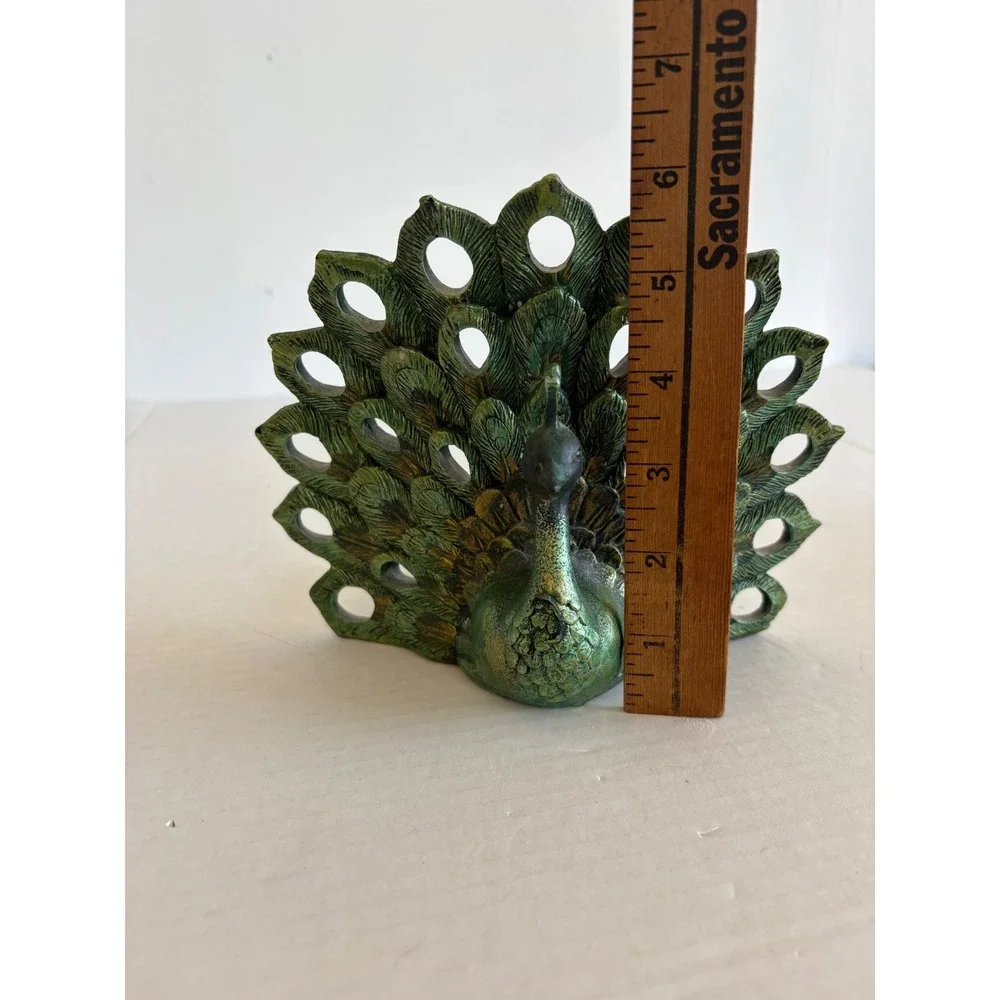 Maison Roi Peacock Candle Holder Green Bronze Fan Tail Figurine Decor
